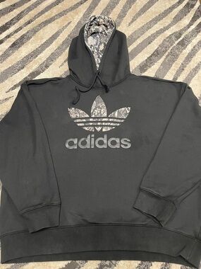 adidas Black Hoodie with Snake-Print Trefoil